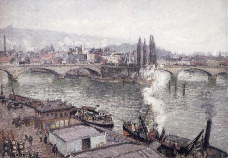 Camille Pissarro The Stone bridge in Rouen,dull weather Spain oil painting art